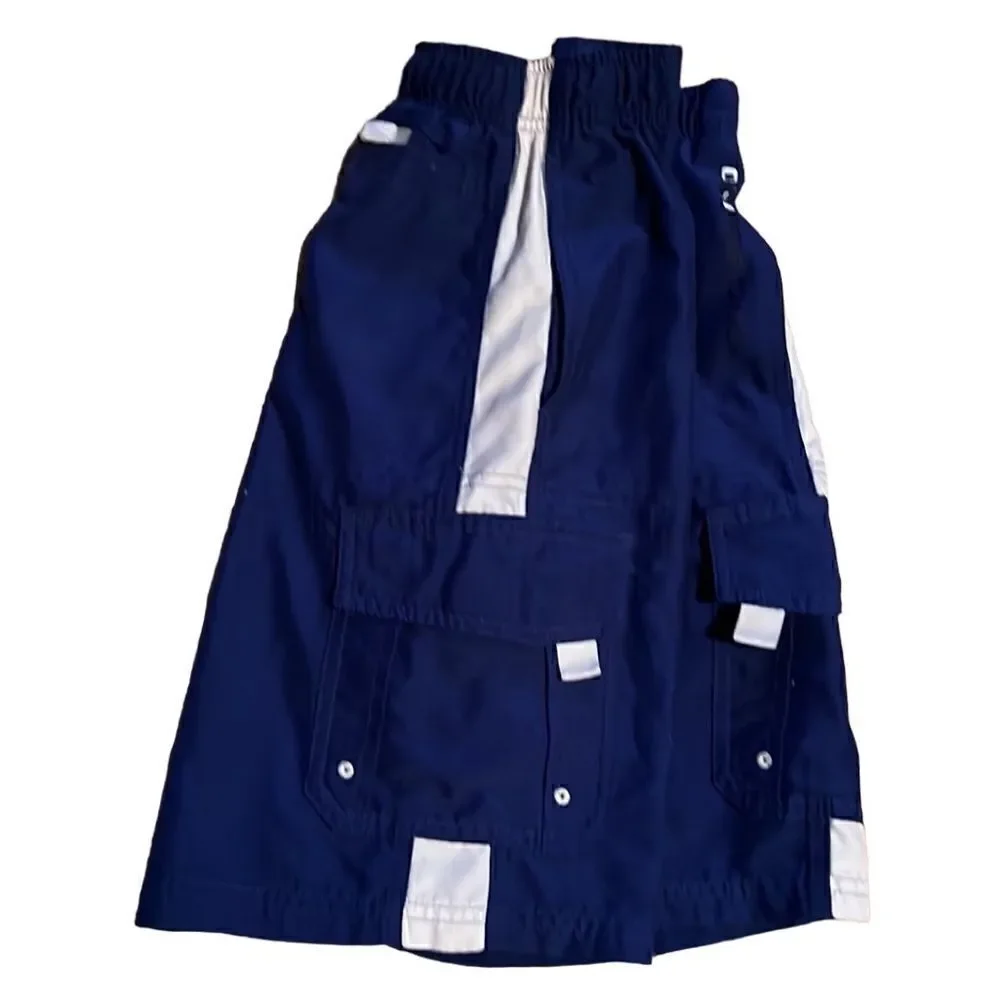 O’Rageous Boys M 10-12 Navy & White Swim Trunk Board Shorts with White Stripe